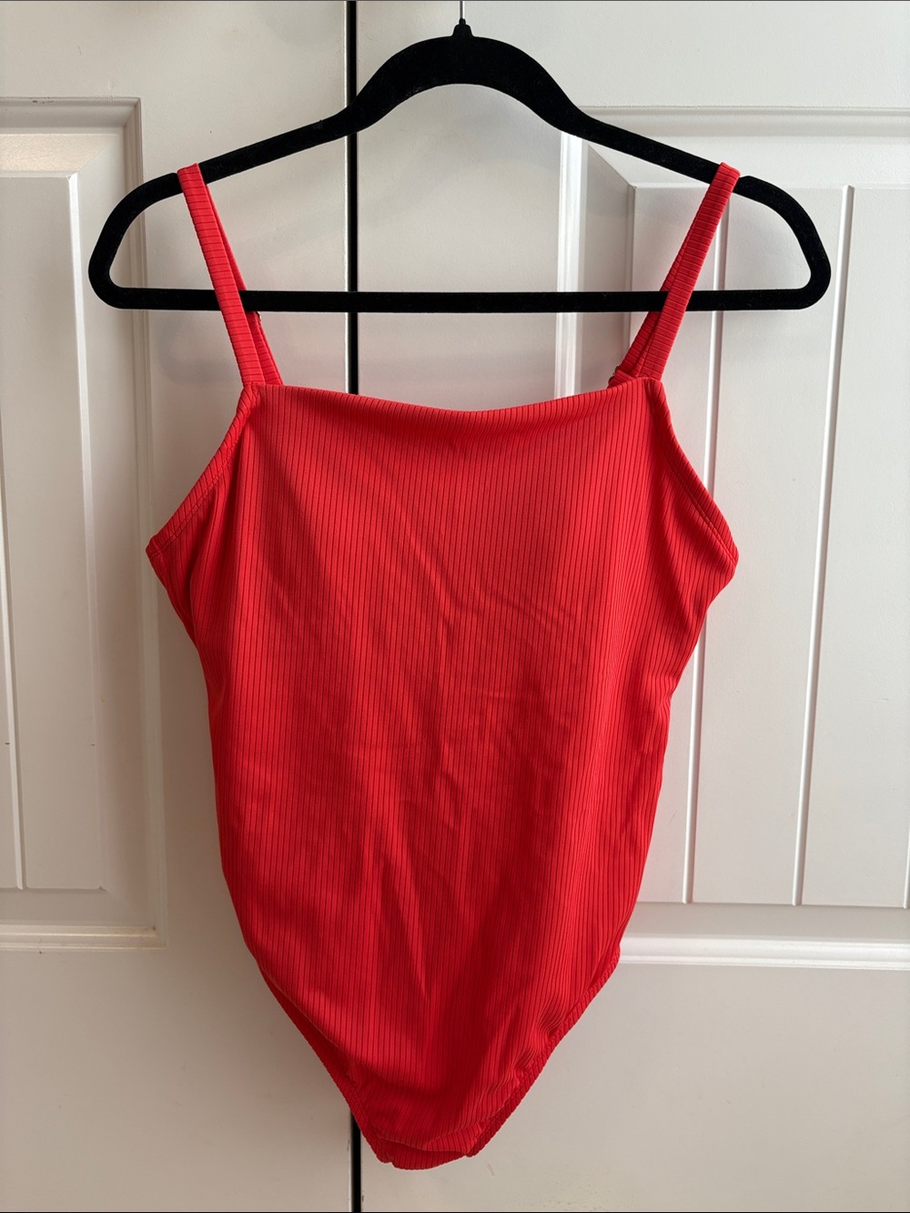 Kona Sol Women’s Red/Orange Ribbed Square Neck One Piece Swimsuit